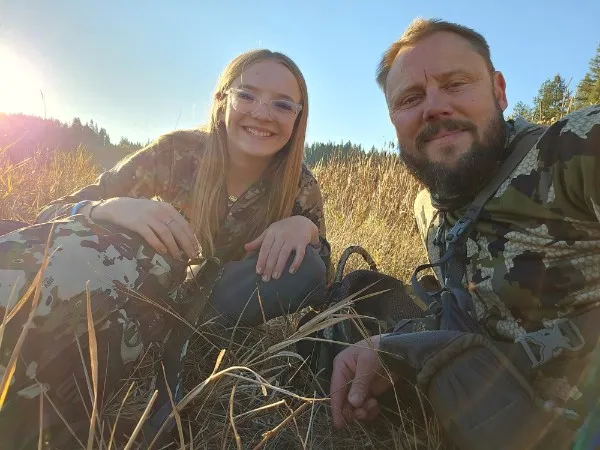Brad Penske and his daughter hunting in a North Idaho field