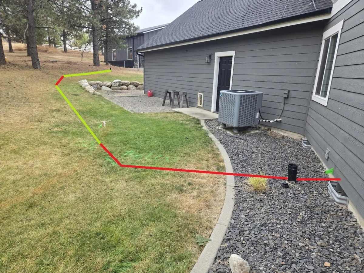 Sewer lateral located and traced across a yard from house to cleanout